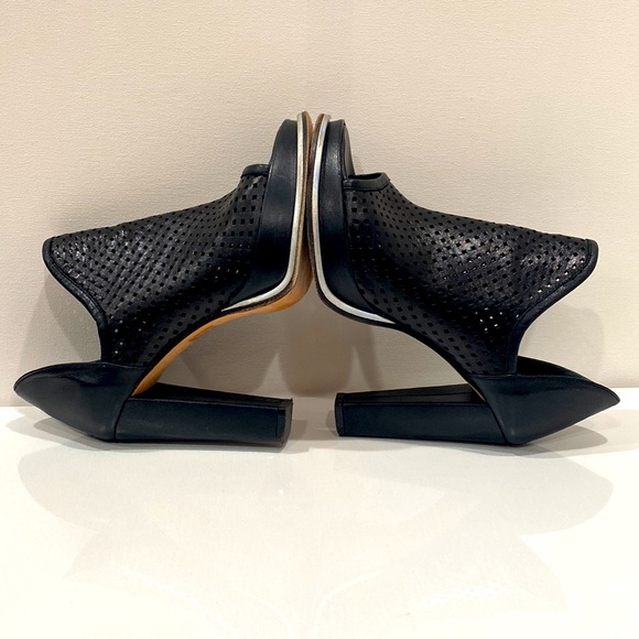 Beau Coops Italy Black Perforated Leather Block Heel Open Toe Bootie Size 37 EUC - Picture 2 of 16